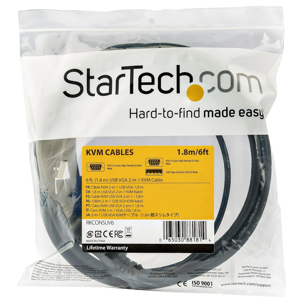 STARTECH 10 ft. (3 m) USB KVM Cable for Rackmount Consoles - VGA and USB KVM Console Cable (RKCONSUV10) (RKCONSUV10)