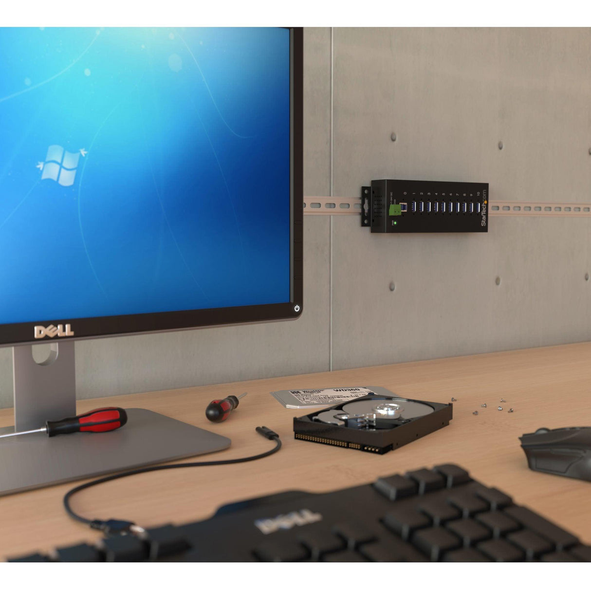 STARTECH 10-Port USB 3.0 Hub - Metal Industrial USB-A Hub with ESD & Surge Protection - Din Rail | Wall or Desk Mountable - TAA Compliant USB Expander Hub (ST1030USBM) (ST1030USBM)
