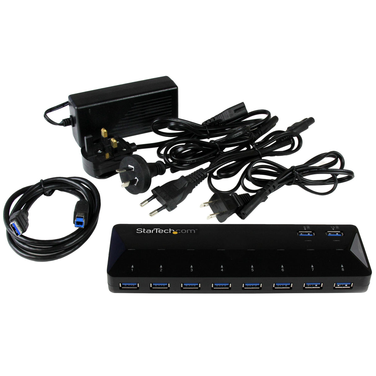 STARTECH 10 Port USB 3.0 Hub with Charge & Sync Ports - 8 x USB-A | 2 x USB-A Fast Charge Ports - Multi Port Powered USB Hub (ST103008U2C) (ST103008U2C)