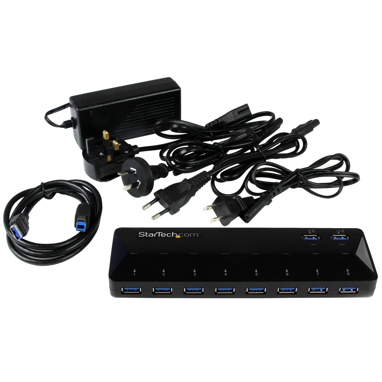STARTECH 10 Port USB 3.0 Hub with Charge & Sync Ports - 8 x USB-A | 2 x USB-A Fast Charge Ports - Multi Port Powered USB Hub (ST103008U2C) (ST103008U2C)