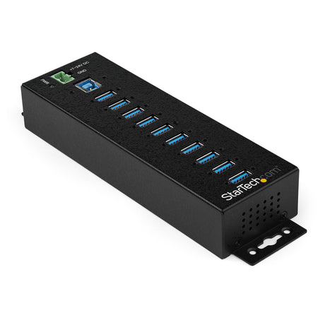 STARTECH 10-Port USB 3.0 Hub with Power Adapter - Metal Industrial USB-A Hub with ESD & 350W Surge Protection - Din|Wall|Desk Mountable - High Speed USB 3.0 (5Gbps) - (5Gbps) Hub (HB30A10AME) (HB30A10AME)