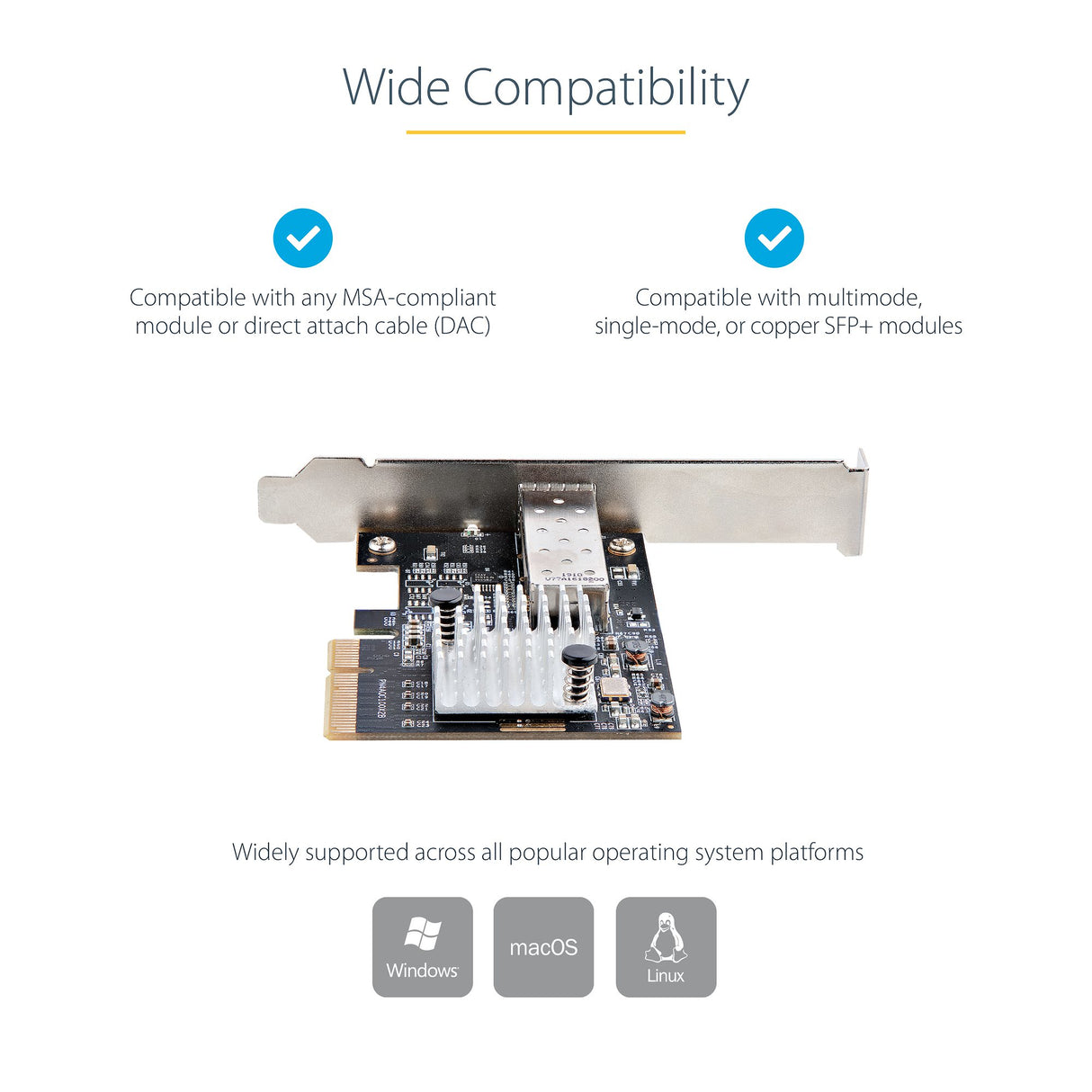 STARTECH 10G PCIe SFP+ Card - Single SFP+ Port Network Adapter - Open SFP+ for MSA-Compliant Modules|Direct-Attach Cables - 10 Gigabit Fiber PCIe NIC - PCI Express SFP+ Network Card (PEX10GSFP) (PEX10GSFP)