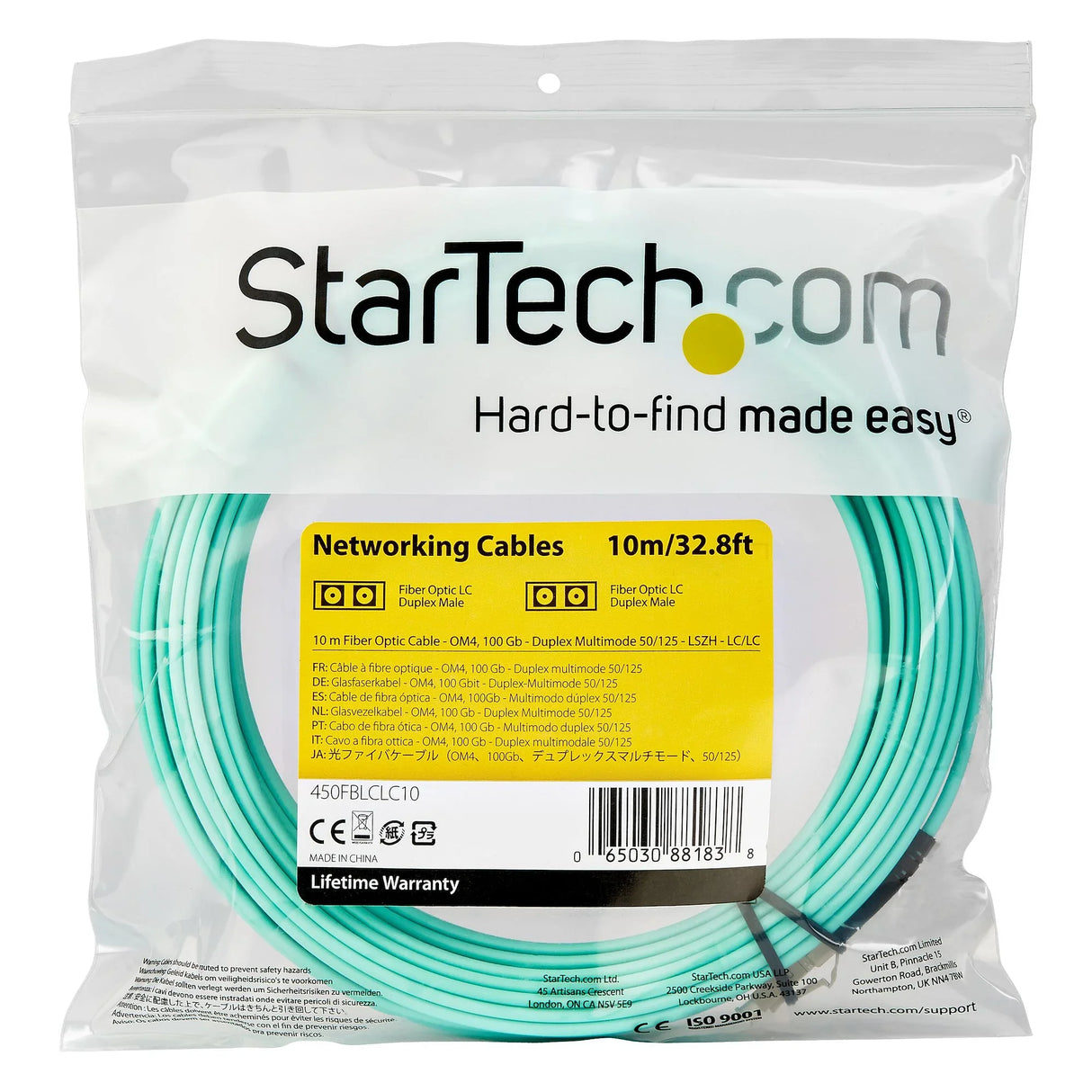STARTECH 10m (30ft) LC|UPC to LC|UPC OM4 Multimode Fiber Optic Cable | 50|125µm LOMMF|VCSEL Zipcord Fiber | 100G Networks | Low Insertion Loss | LSZH Fiber Patch Cord (450FBLCLC10) (450FBLCLC10)