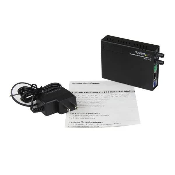 STARTECH 10|100 Mbps Ethernet to Fiber Optic Media Converter - ST Multimode - 1310nm - 2km - Full|Half Duplex (MCM110ST2) (MCM110ST2)