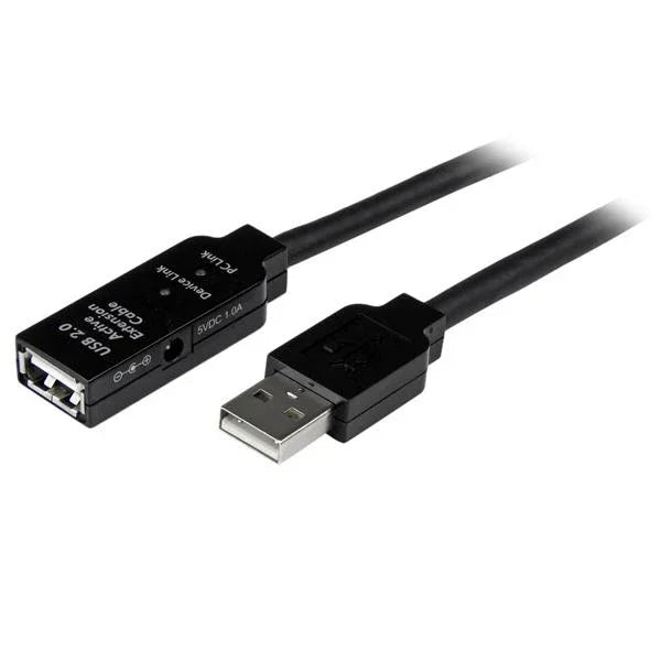 STARTECH 15m USB 2.0 Active Extension Cable - M|F - 15 meter USB 2.0 Repeater Cable Cord - USB A Male to USB A Female - 15 m | Black (USB2AAEXT15M)