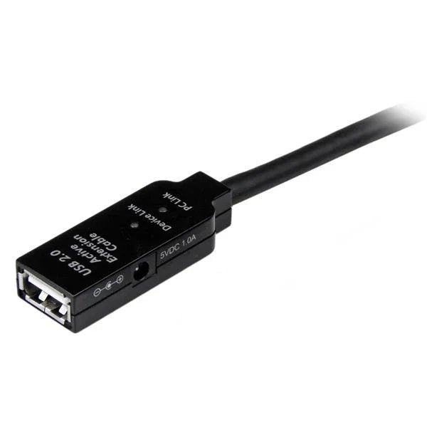 STARTECH 15m USB 2.0 Active Extension Cable - M|F - 15 meter USB 2.0 Repeater Cable Cord - USB A Male to USB A Female - 15 m | Black (USB2AAEXT15M)