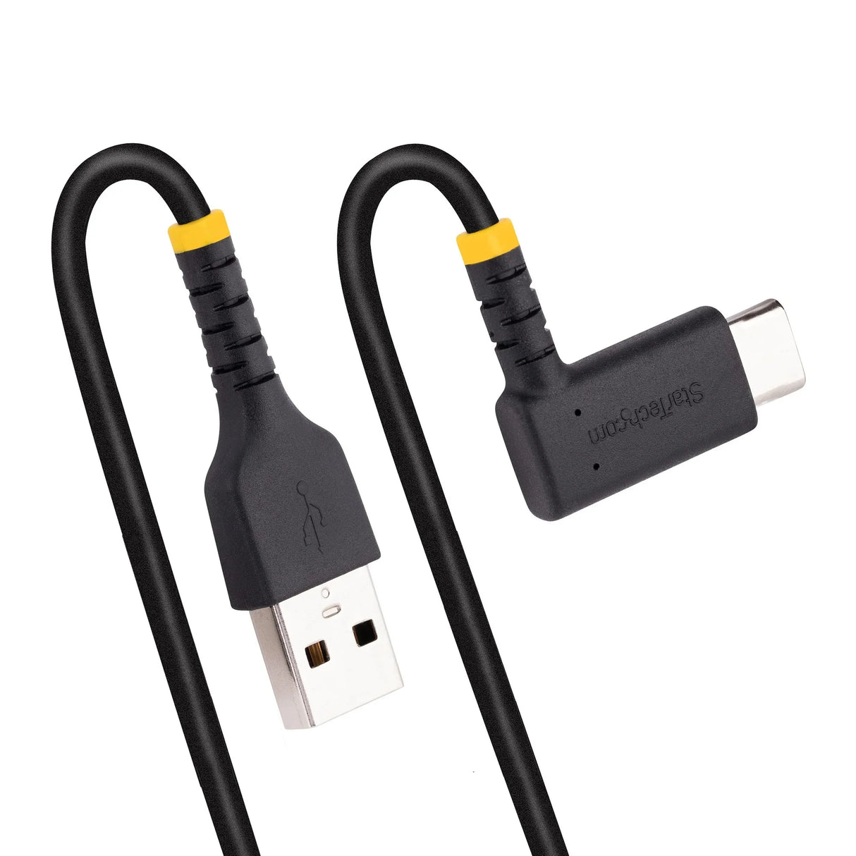 STARTECH 1ft (30cm) USB A to C Charging Cable Right Angle - Heavy Duty Fast Charge USB-C Cable - USB 2.0 A to Type-C - Rugged Aramid Fiber - 3A - USB Charging Cord (R2ACR-30C-USB-CABLE) (R2ACR-30C-USB-CABLE)