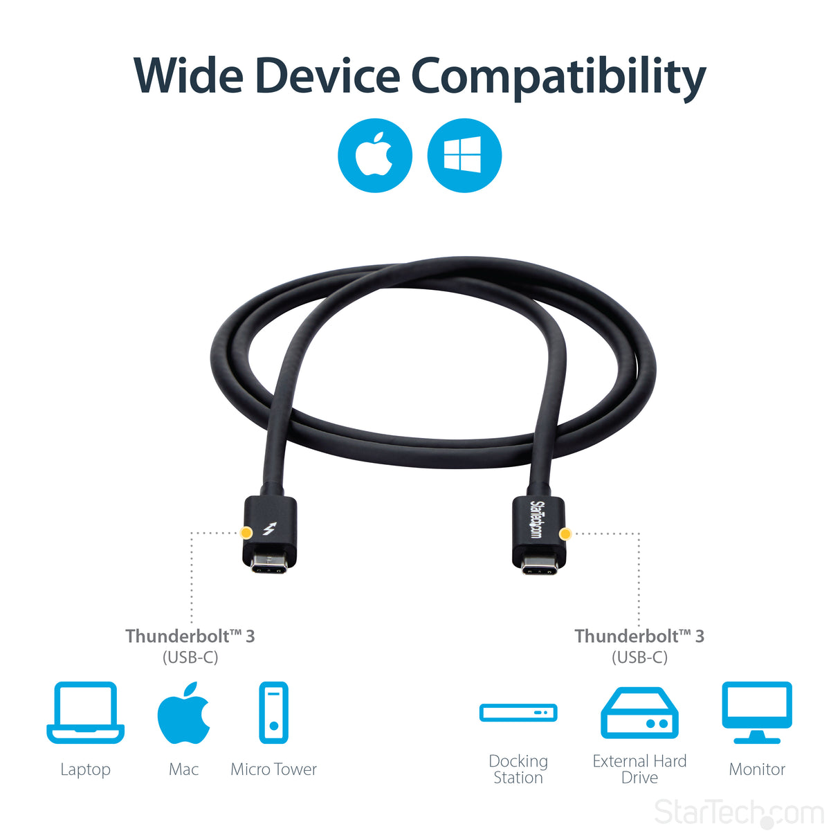 STARTECH 1m (3.3ft) Passive Thunderbolt 3 Cable | 20Gbps | 100W PD | 4K Video | Thunderbolt Cable | Compatible with USB4|DP Alt Mode | Thunderbolt 4 | USB 3.2|Type-C (TBLT3MM1M) (TBLT3MM1M)