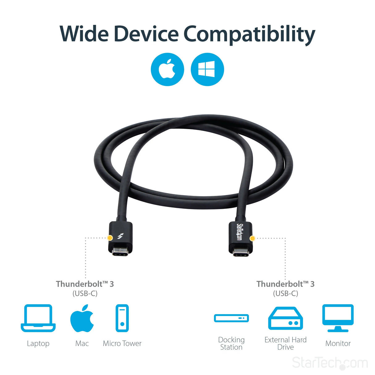 STARTECH 1m (3.3ft) Passive Thunderbolt 3 Cable | 20Gbps | 100W PD | 4K Video | Thunderbolt Cable | Compatible with USB4|DP Alt Mode | Thunderbolt 4 | USB 3.2|Type-C (TBLT3MM1M) (TBLT3MM1M)