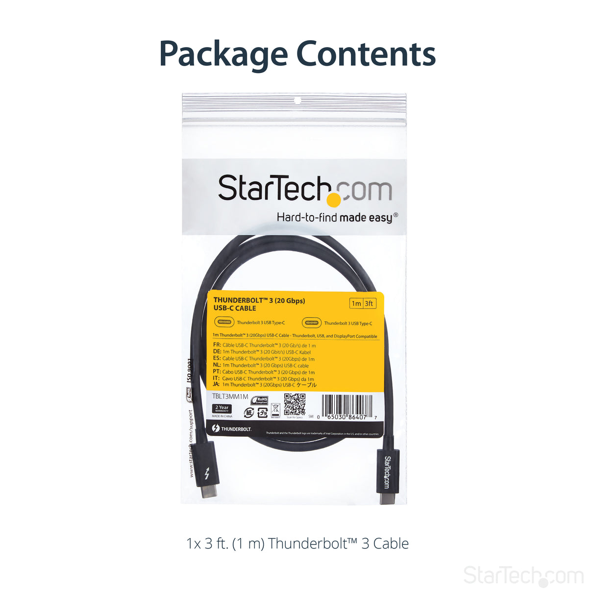 STARTECH 1m (3.3ft) Passive Thunderbolt 3 Cable | 20Gbps | 100W PD | 4K Video | Thunderbolt Cable | Compatible with USB4|DP Alt Mode | Thunderbolt 4 | USB 3.2|Type-C (TBLT3MM1M) (TBLT3MM1M)