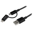 STARTECH 1m (3 ft) Black Apple 8-pin Lightning Connector or Micro USB to USB Combo Cable for iPhone iPod iPad - Charge and Sync Cable (LTUB1MBK) (LTUB1MBK)