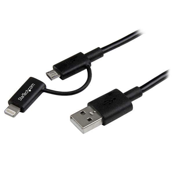 STARTECH 1m (3 ft) Black Apple 8-pin Lightning Connector or Micro USB to USB Combo Cable for iPhone iPod iPad - Charge and Sync Cable (LTUB1MBK) (LTUB1MBK)