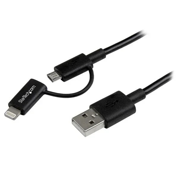 STARTECH 1m (3 ft) Black Apple 8-pin Lightning Connector or Micro USB to USB Combo Cable for iPhone iPod iPad - Charge and Sync Cable (LTUB1MBK) (LTUB1MBK)