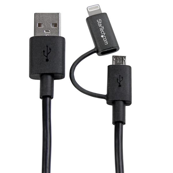 STARTECH 1m (3 ft) Black Apple 8-pin Lightning Connector or Micro USB to USB Combo Cable for iPhone iPod iPad - Charge and Sync Cable (LTUB1MBK) (LTUB1MBK)