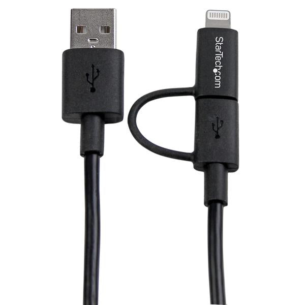 STARTECH 1m (3 ft) Black Apple 8-pin Lightning Connector or Micro USB to USB Combo Cable for iPhone iPod iPad - Charge and Sync Cable (LTUB1MBK) (LTUB1MBK)