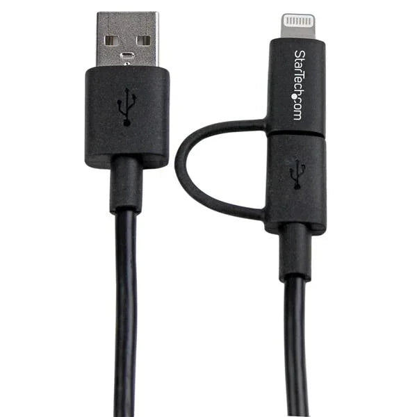 STARTECH 1m (3 ft) Black Apple 8-pin Lightning Connector or Micro USB to USB Combo Cable for iPhone iPod iPad - Charge and Sync Cable (LTUB1MBK) (LTUB1MBK)