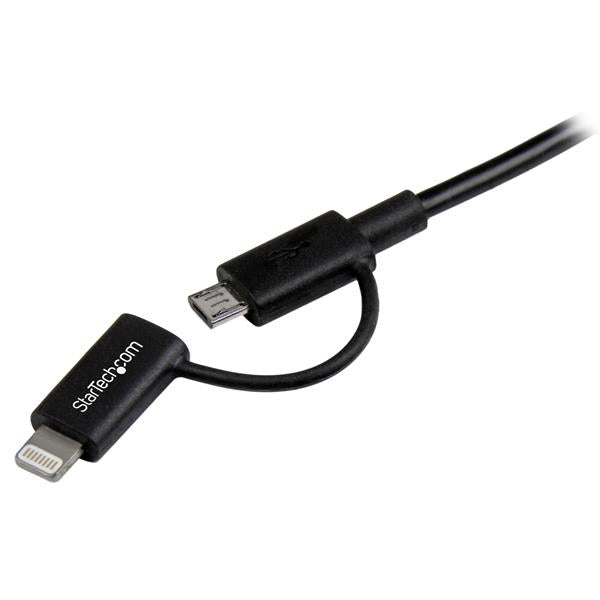 STARTECH 1m (3 ft) Black Apple 8-pin Lightning Connector or Micro USB to USB Combo Cable for iPhone iPod iPad - Charge and Sync Cable (LTUB1MBK) (LTUB1MBK)