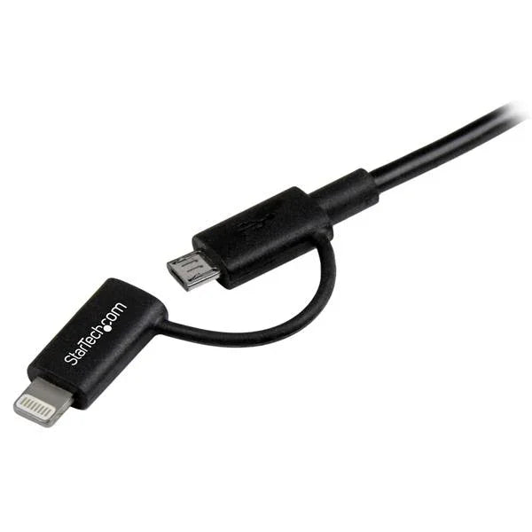 STARTECH 1m (3 ft) Black Apple 8-pin Lightning Connector or Micro USB to USB Combo Cable for iPhone iPod iPad - Charge and Sync Cable (LTUB1MBK) (LTUB1MBK)