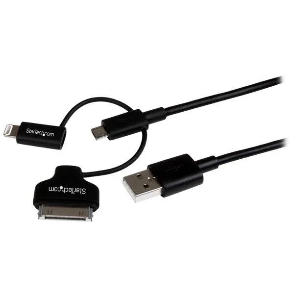 STARTECH 1m 3 ft Black Apple 8-pin Lightning or 30-pin Dock Connector or Micro USB to USB Cable for iPhone iPod iPad - Charge & Sync (LTADUB1MB) (LTADUB1MB)