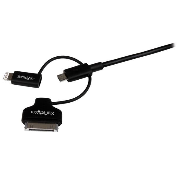 STARTECH 1m 3 ft Black Apple 8-pin Lightning or 30-pin Dock Connector or Micro USB to USB Cable for iPhone iPod iPad - Charge & Sync (LTADUB1MB) (LTADUB1MB)