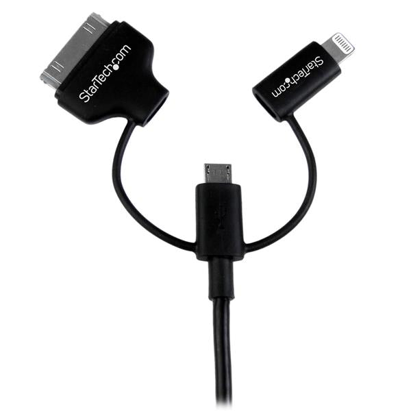 STARTECH 1m 3 ft Black Apple 8-pin Lightning or 30-pin Dock Connector or Micro USB to USB Cable for iPhone iPod iPad - Charge & Sync (LTADUB1MB) (LTADUB1MB)
