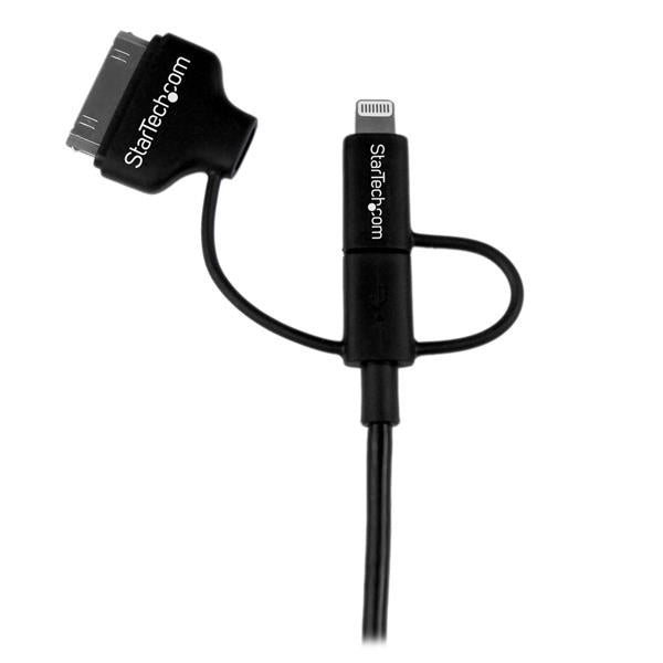 STARTECH 1m 3 ft Black Apple 8-pin Lightning or 30-pin Dock Connector or Micro USB to USB Cable for iPhone iPod iPad - Charge & Sync (LTADUB1MB) (LTADUB1MB)