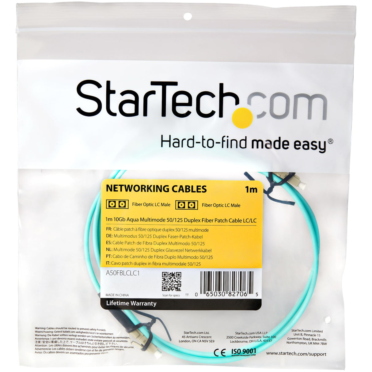 STARTECH 1m (3ft) LC|UPC to LC|UPC OM3 Multimode Fiber Optic Cable | Full Duplex 50|125µm Zipcord Fiber | 100G Networks | LOMMF|VCSEL | <0.3dB Low Insertion Loss | LSZH Fiber Patch Cord (A50FBLCLC1) (A50FBLCLC1)
