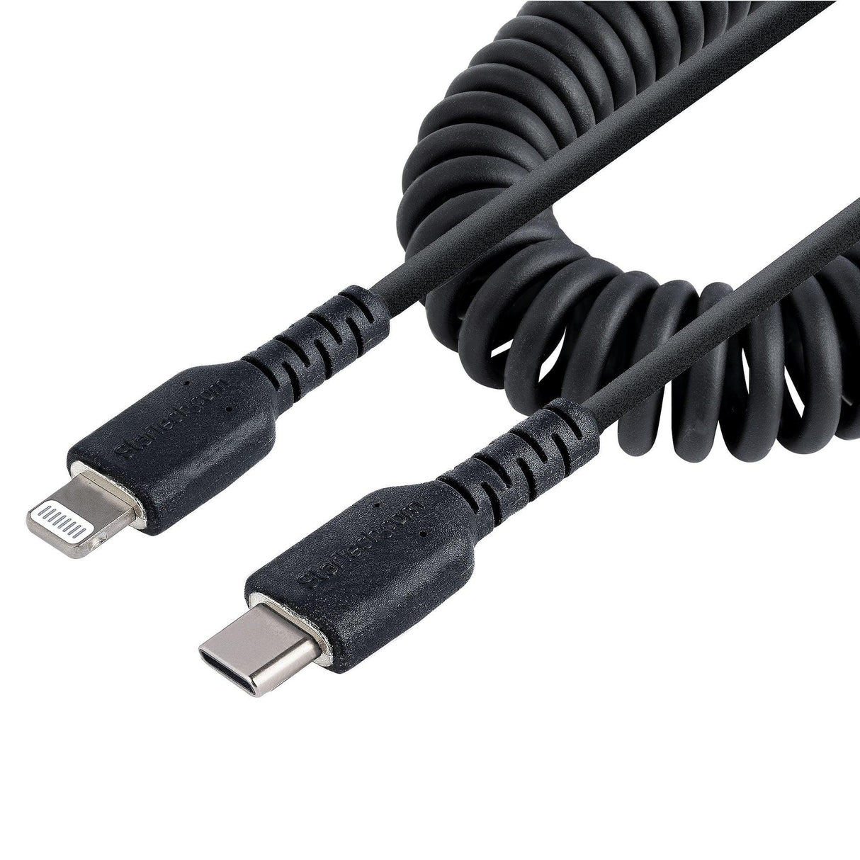 STARTECH 1m (3ft) USB C to Lightning Cable | MFi Certified | Coiled iPhone Charger Cable | Black | Durable TPE Jacket Aramid Fiber | Heavy Duty Coil Lightning Cable (RUSB2CLT1MBC) (RUSB2CLT1MBC)