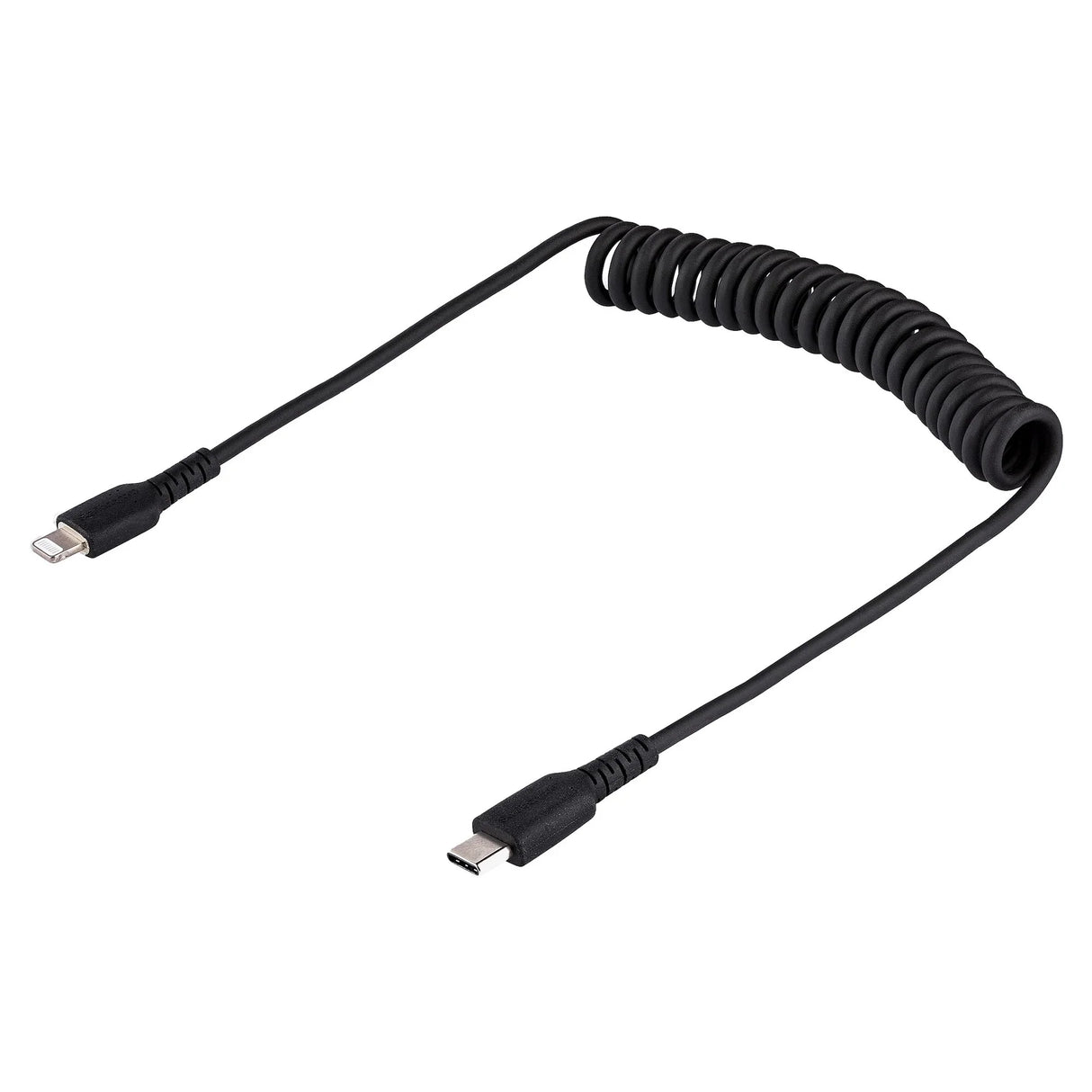 STARTECH 1m (3ft) USB C to Lightning Cable | MFi Certified | Coiled iPhone Charger Cable | Black | Durable TPE Jacket Aramid Fiber | Heavy Duty Coil Lightning Cable (RUSB2CLT1MBC) (RUSB2CLT1MBC)