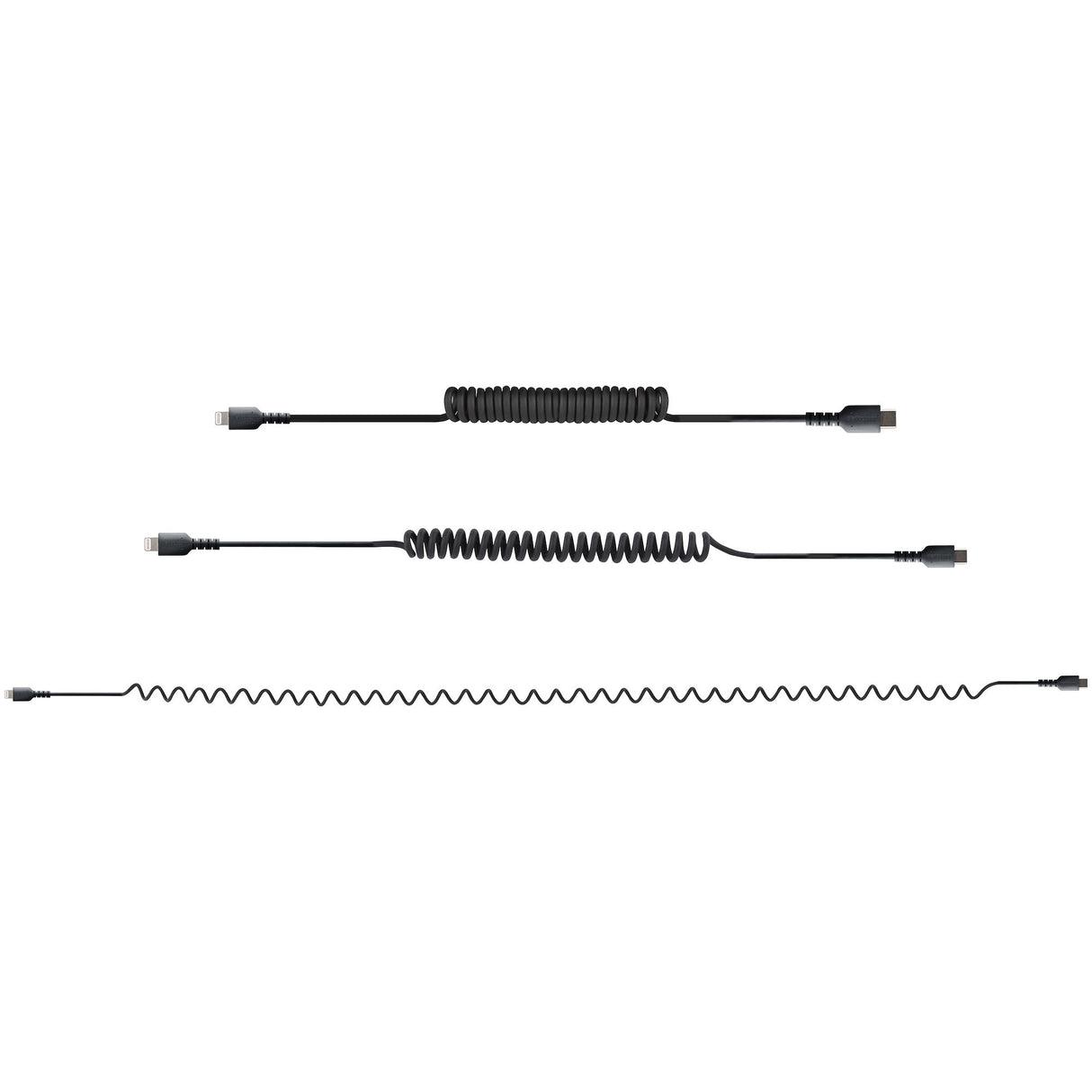 STARTECH 1m (3ft) USB C to Lightning Cable | MFi Certified | Coiled iPhone Charger Cable | Black | Durable TPE Jacket Aramid Fiber | Heavy Duty Coil Lightning Cable (RUSB2CLT1MBC) (RUSB2CLT1MBC)