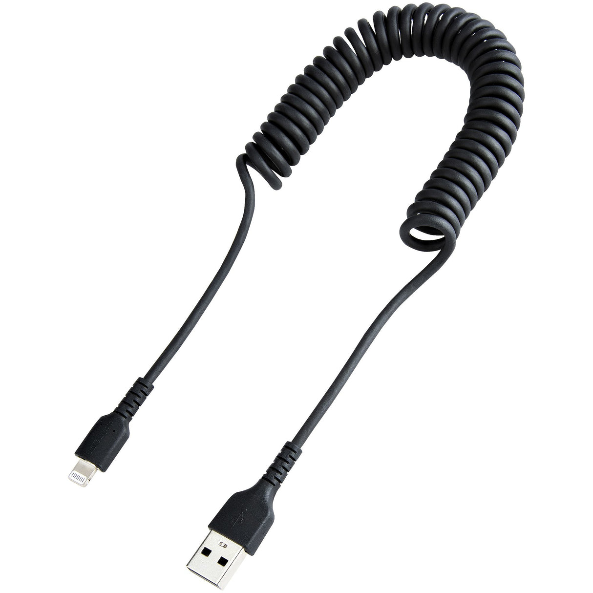 STARTECH 1m (3ft) USB to Lightning Cable | MFi Certified | Coiled iPhone Charger Cable | Black | Durable TPE Jacket Aramid Fiber | Heavy Duty Coil Lightning Cable (RUSB2ALT1MBC) (RUSB2ALT1MBC)