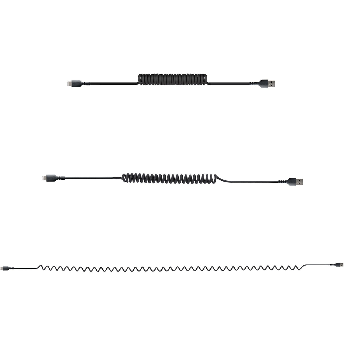 STARTECH 1m (3ft) USB to Lightning Cable | MFi Certified | Coiled iPhone Charger Cable | Black | Durable TPE Jacket Aramid Fiber | Heavy Duty Coil Lightning Cable (RUSB2ALT1MBC) (RUSB2ALT1MBC)