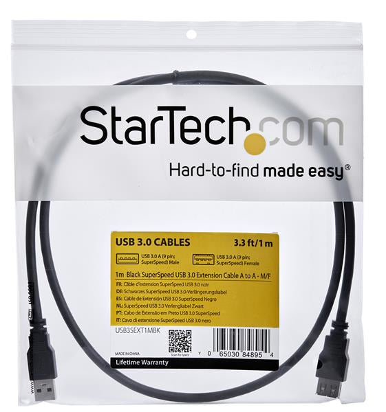 STARTECH 1m Black SuperSpeed USB 3.0 Extension Cable A to A - Male to Female USB 3 Extension Cable Cord 1 m (USB3SEXT1MBK)