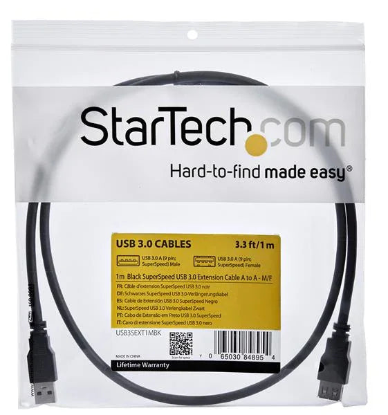 STARTECH 1m Black SuperSpeed USB 3.0 Extension Cable A to A - Male to Female USB 3 Extension Cable Cord 1 m (USB3SEXT1MBK)