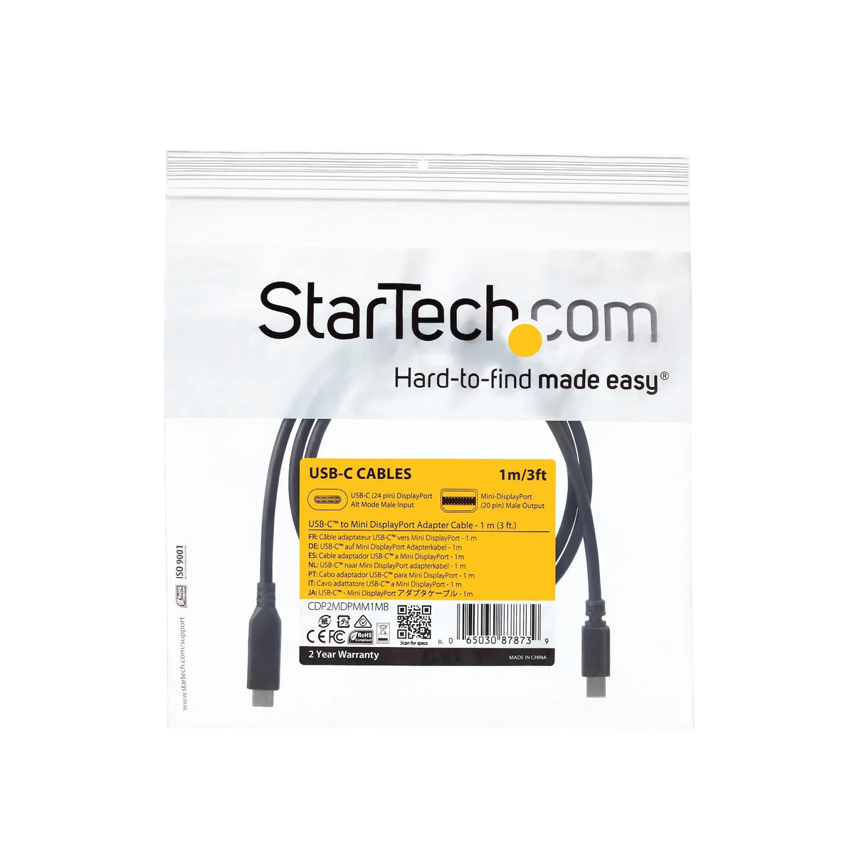 STARTECH 1m | 3.3ft USB-C to Mini DisplayPort Cable - 4K 60Hz - Black - USB 3.1 Type C to mDP Adapter (CDP2MDPMM1MB) (CDP2MDPMM1MB)