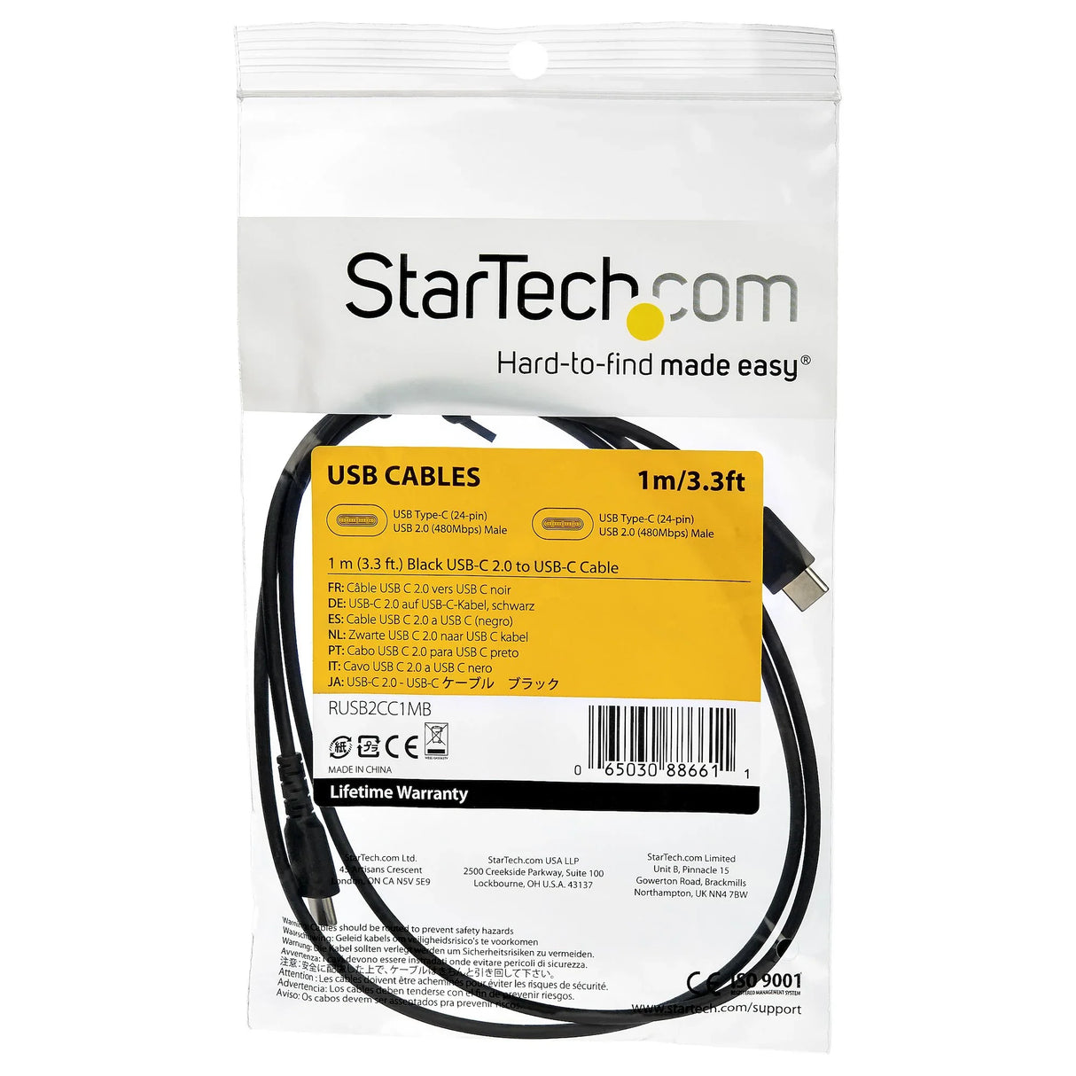 STARTECH 1m USB A to USB C Charging Cable - Durable Fast Charge & Sync USB 2.0 to USB Type C Data Cord - Rugged TPE Jacket Aramid Fiber M|M 3A Black - S10 | iPad Pro | Pixel (RUSB2AC1MB) (RUSB2AC1MB)