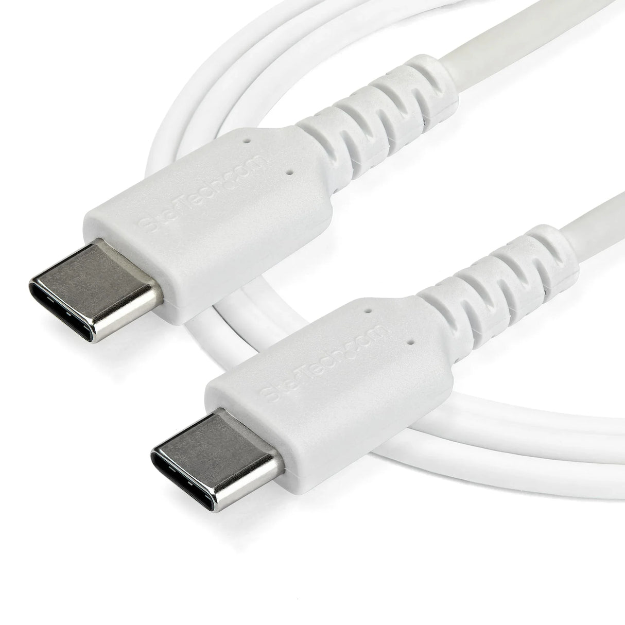 STARTECH 1m USB C Charging Cable - Durable Fast Charge & Sync USB 2.0 Type C to USB C Laptop Charger Cord - TPE Jacket Aramid Fiber M|M 60W White - S10 S20 iPad Pro MS Surface (RUSB2AC1MW) (RUSB2CC1MW)