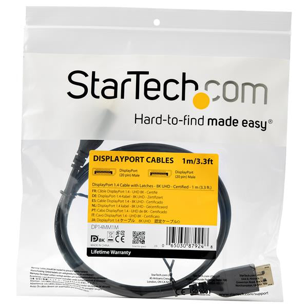 STARTECH 1m VESA Certified DisplayPort 1.4 Cable - 8K 60Hz HBR3 HDR - 3ft Super UHD DisplayPort to DisplayPort Monitor Cord - Ultra HD 4K 120Hz DP 1.4 Slim Video Cable M|M DP Connector (DP14MM1M) (DP14MM1M)