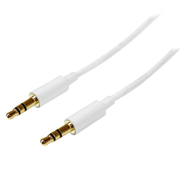 STARTECH 1m White Slim 3.5mm Stereo Audio Cable - 3.5mm Audio Aux Stereo - Male to Male Headphone Cable - 2x 3.5mm Mini Jack (M) White (MU1MMMSWH)