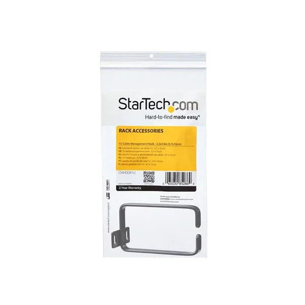 STARTECH 1U Vertical 2.2 x 3.9in Server Rack Cable Management D-Ring Hook w| Flexible Opening - Network Rack-Mount Cord Organizer Ring (CMHOOK1U) (CMHOOK1U)