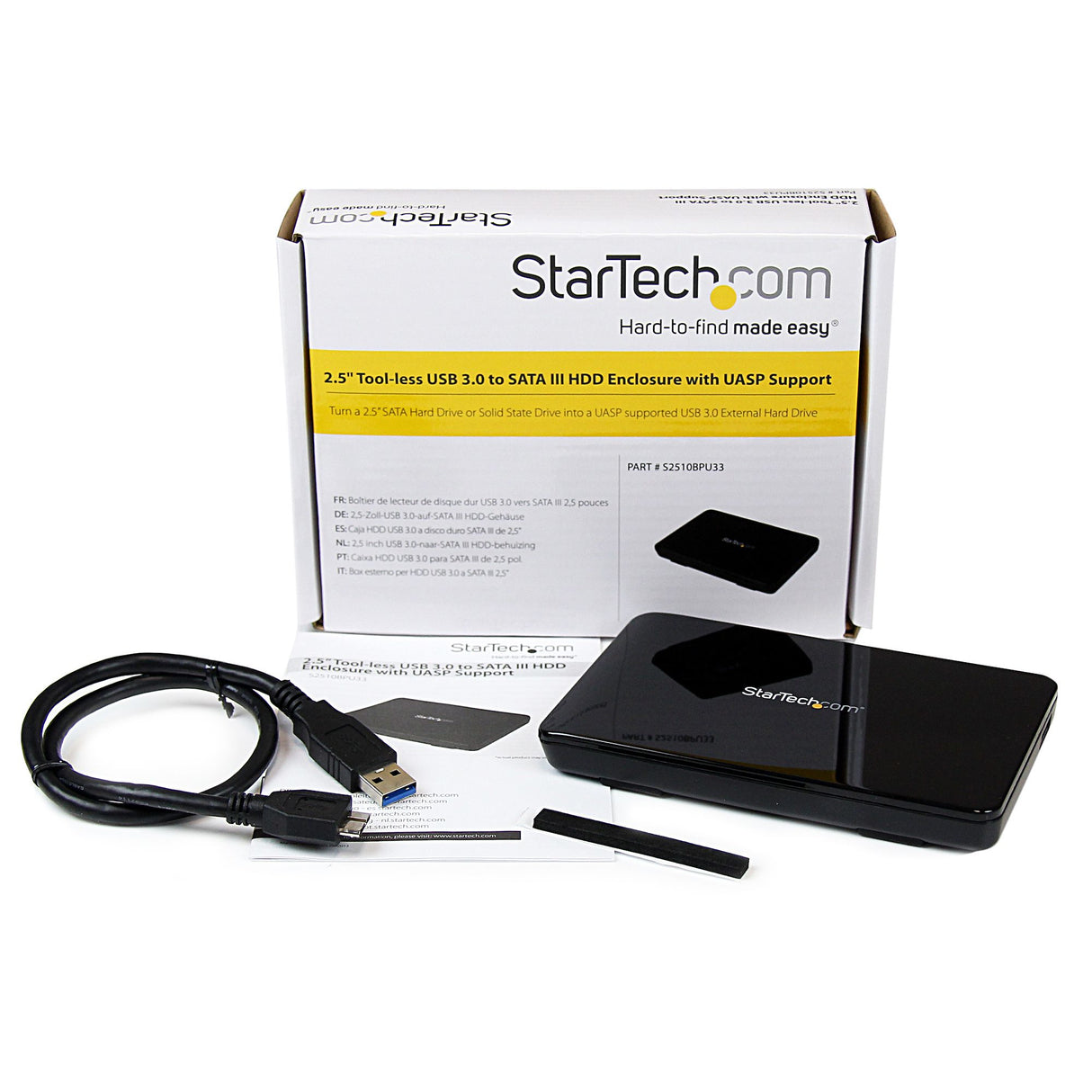 STARTECH 2.5in USB 3.0 External SATA III SSD Hard Drive Enclosure with UASP | Portable External USB HDD with Tool-less Installation (S2510BPU33) (S2510BPU33)