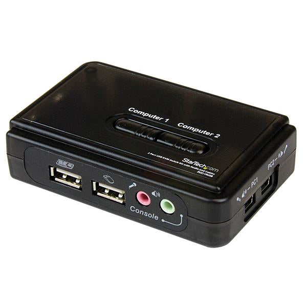 STARTECH 2 Port Black USB KVM Switch Kit with Audio and Cables - Dual Port Desktop USB VGA KVM Switch (SV211KUSB)