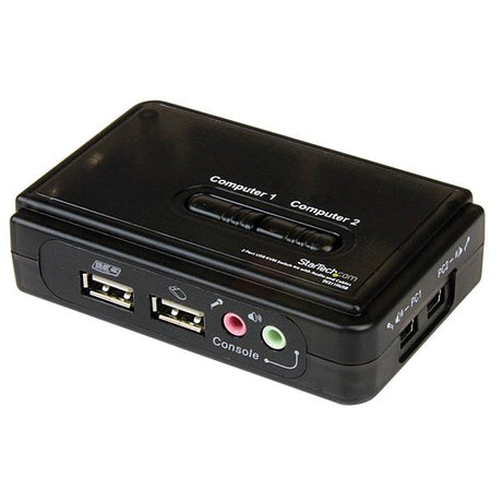 STARTECH 2 Port Black USB KVM Switch Kit with Audio and Cables - Dual Port Desktop USB VGA KVM Switch (SV211KUSB)