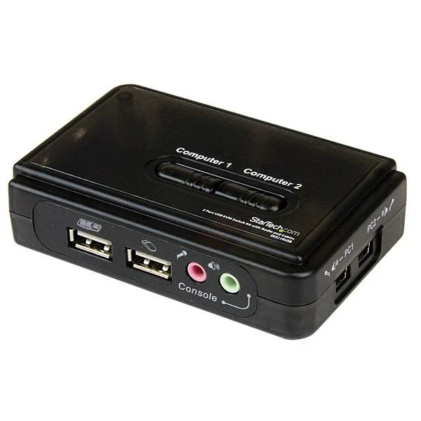 STARTECH 2 Port Black USB KVM Switch Kit with Audio and Cables - Dual Port Desktop USB VGA KVM Switch (SV211KUSB)