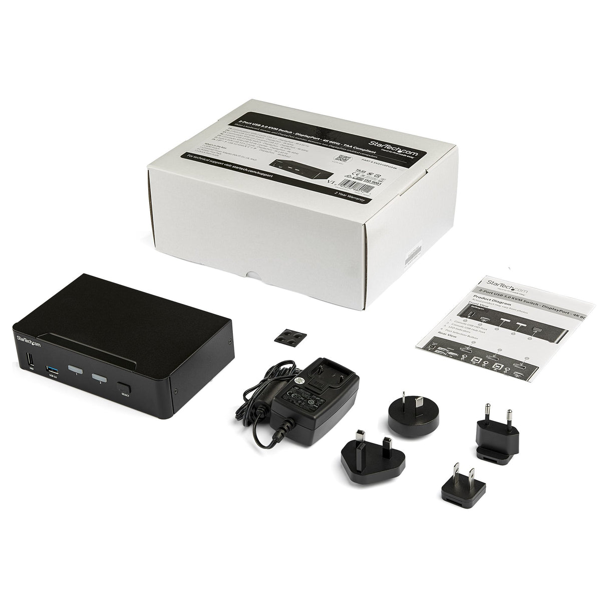 STARTECH 2 Port DisplayPort KVM Switch - 4K 60Hz - Single Display - Dual Port UHD DP 1.2 USB KVM Switch with Integrated USB 3.0 Hub & Audio - Dell HP Apple Lenovo - TAA Compliant (SV231DPU34K) (SV231DPU34K)