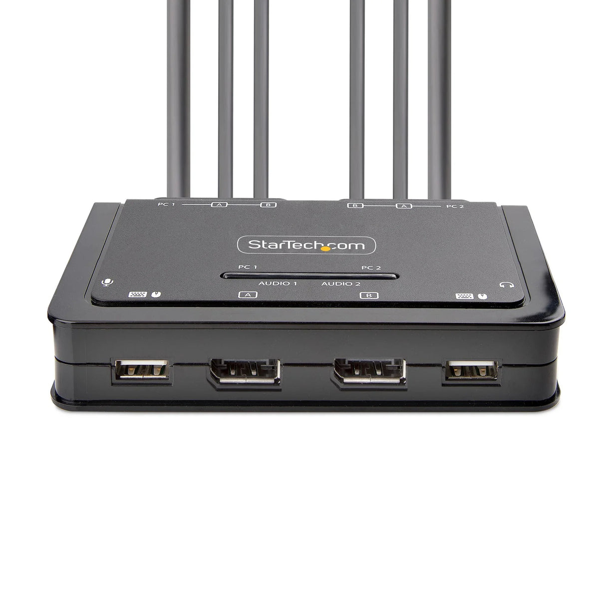 STARTECH 2-Port Dual-Monitor DisplayPort Cable KVM Switch | 4K 60Hz | Compact KVM with 5ft|1.5m USB-A|DisplayPort|Audio Integrated Cables | Bus Powered | Remote|Hotkey Switching (C2-DD46-UA2-CBL-KVM) (C2-DD46-UA2-CBL-KVM)