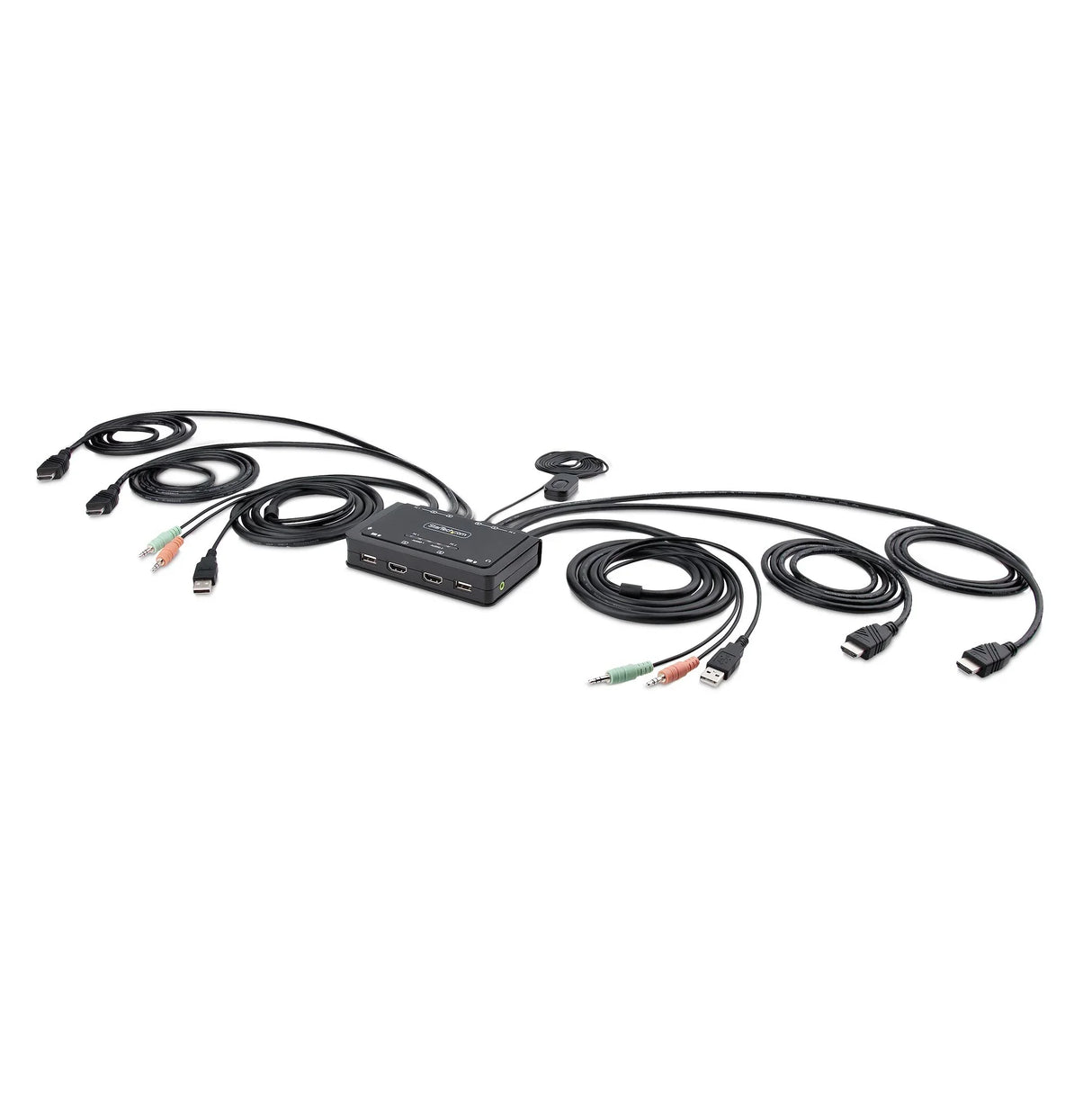 STARTECH 2-Port Dual-Monitor HDMI Cable KVM Switch | 4K 60Hz | Compact KVM with 5ft|1.5m USB-A|HDMI|Audio Integrated Cables | Bus Powered | Remote|Hotkey Switching (C2-DH46-UA2-CBL-KVM) (C2-DH46-UA2-CBL-KVM)