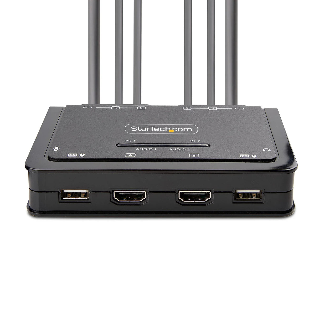 STARTECH 2-Port Dual-Monitor HDMI Cable KVM Switch | 4K 60Hz | Compact KVM with 5ft|1.5m USB-A|HDMI|Audio Integrated Cables | Bus Powered | Remote|Hotkey Switching (C2-DH46-UA2-CBL-KVM) (C2-DH46-UA2-CBL-KVM)