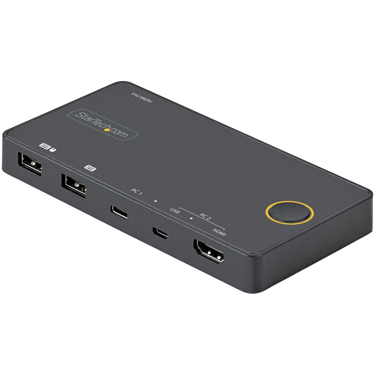 STARTECH 2 Port Hybrid USB-A + HDMI & USB-C KVM Switch - Single 4K 60Hz HDMI 2.0 Monitor - Compact Desktop and|or Laptop HDMI KVM Switch - USB Bus Powered - Thunderbolt 3 Compatible (SV221HUC4K) (SV221HUC4K)