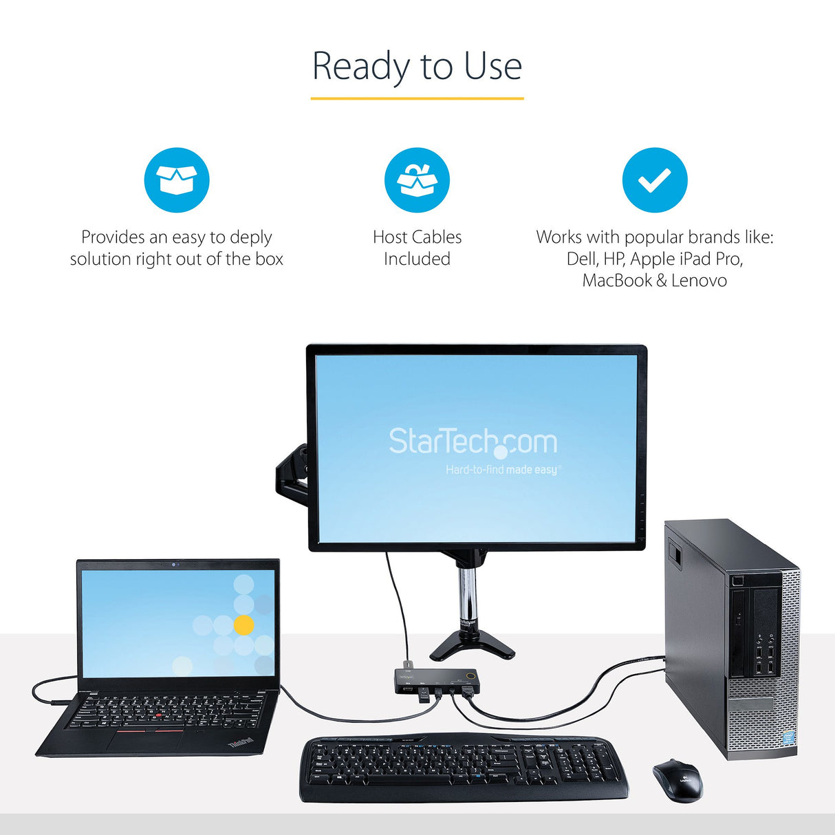 STARTECH 2 Port Hybrid USB-A + HDMI & USB-C KVM Switch - Single 4K 60Hz HDMI 2.0 Monitor - Compact Desktop and|or Laptop HDMI KVM Switch - USB Bus Powered - Thunderbolt 3 Compatible (SV221HUC4K) (SV221HUC4K)